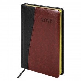 Ежедневник датированный 2026 А5 138x213мм BRAUBERG Cayman, под кожу, черный/коричневый, 117045