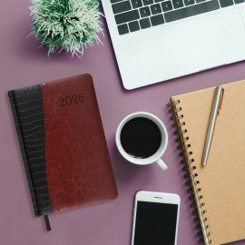 Ежедневник датированный 2026 А5 138x213мм BRAUBERG Cayman, под кожу, черный/коричневый, 117045