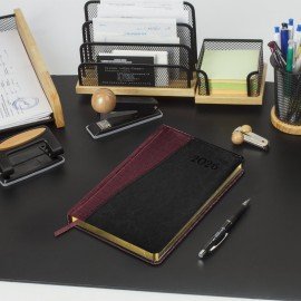 Ежедневник датированный 2026 А5 138x213мм BRAUBERG Cayman, под кожу, бордовый/черный, 117046