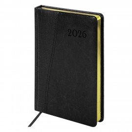 Ежедневник датированный 2026 А5 138x213мм BRAUBERG Cayman, под кожу, черный, 117047