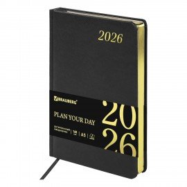 Ежедневник датированный 2026 А5 138x213мм BRAUBERG Iguana, под кожу, черный, 117054