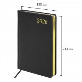 Ежедневник датированный 2026 А5 138x213мм BRAUBERG Iguana, под кожу, черный, 117054