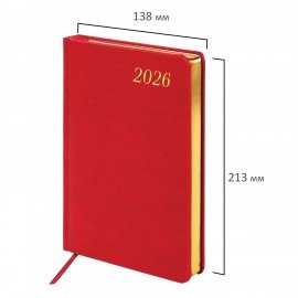 Ежедневник датированный 2026 А5 138x213мм BRAUBERG Iguana, под кожу, красный, 117055