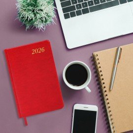 Ежедневник датированный 2026 А5 138x213мм BRAUBERG Iguana, под кожу, красный, 117055