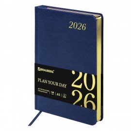 Ежедневник датированный 2026 А5 138x213мм BRAUBERG Iguana, под кожу, синий, 117056