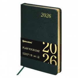 Ежедневник датированный 2026 А5 138x213мм BRAUBERG Iguana, под кожу, темно-зеленый, 117058