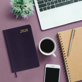 Ежедневник датированный 2026 А5 138x213мм BRAUBERG Iguana, под кожу, темно-фиолетовый, 117059