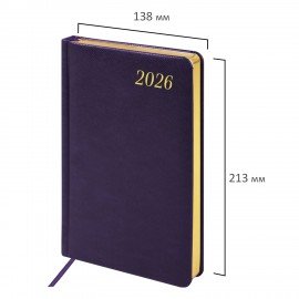 Ежедневник датированный 2026 А5 138x213мм BRAUBERG Iguana, под кожу, темно-фиолетовый, 117059