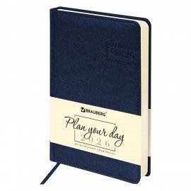Ежедневник датированный 2026 А5 138x213мм BRAUBERG Imperial, под кожу, синий, 117062