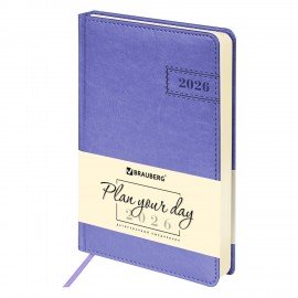 Ежедневник датированный 2026 А5 138x213мм BRAUBERG Imperial, под кожу, сиреневый, 117064