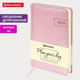 Ежедневник датированный 2026 А5 138x213мм BRAUBERG Imperial, под кожу, розовый, 117065
