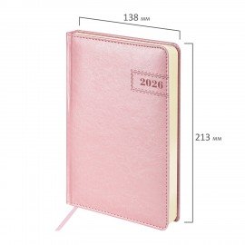 Ежедневник датированный 2026 А5 138x213мм BRAUBERG Imperial, под кожу, розовый, 117065