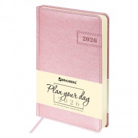 Ежедневник датированный 2026 А5 138x213мм BRAUBERG Imperial, под кожу, розовый, 117065