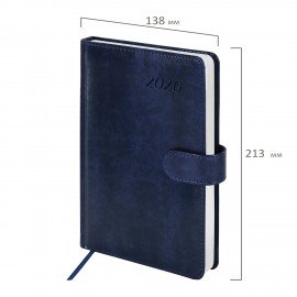 Ежедневник датированный 2026 А5 138x213мм BRAUBERG Legend, под кожу, застежка, синий, 117067