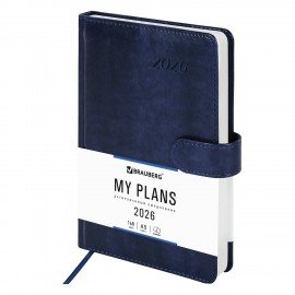 Ежедневник датированный 2026 А5 138x213мм BRAUBERG Legend, под кожу, застежка, синий, 117067