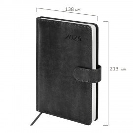 Ежедневник датированный 2026 А5 138x213мм BRAUBERG Legend, под кожу, застежка, серый, 117068