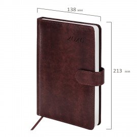 Ежедневник датированный 2026 А5 138x213мм BRAUBERG Legend, под кожу, застежка, коричневый, 117071