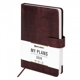 Ежедневник датированный 2026 А5 138x213мм BRAUBERG Legend, под кожу, застежка, коричневый, 117071