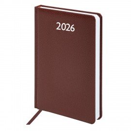 Ежедневник датированный 2026 А5 138x213мм BRAUBERG Profile, балакрон, коричневый, 117072