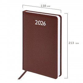 Ежедневник датированный 2026 А5 138x213мм BRAUBERG Profile, балакрон, коричневый, 117072