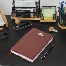 Ежедневник датированный 2026 А5 138x213мм BRAUBERG Profile, балакрон, коричневый, 117072