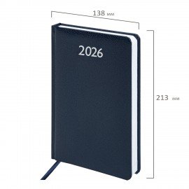 Ежедневник датированный 2026 А5 138x213мм BRAUBERG Profile, балакрон, синий, 117073