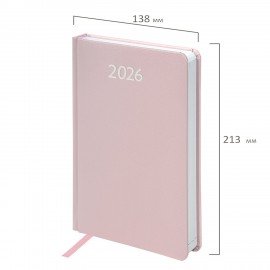 Ежедневник датированный 2026 А5 138x213мм BRAUBERG Profile, балакрон, светло-розовый, 117075