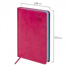 Ежедневник датированный 2026 А5 138x213мм BRAUBERG Rainbow, под кожу, розовый, 117078