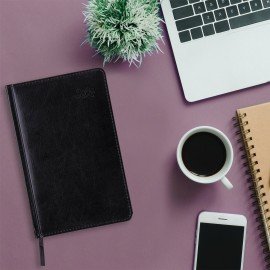 Ежедневник датированный 2026 А5 138x213мм BRAUBERG Rainbow, под кожу, черный, 117079