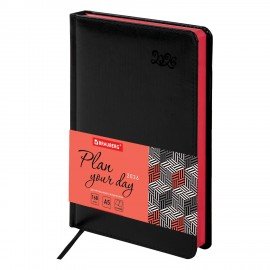 Ежедневник датированный 2026 А5 138x213мм BRAUBERG Rainbow, под кожу, черный, 117079