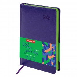 Ежедневник датированный 2026 А5 138x213мм BRAUBERG Rainbow, под кожу, сиреневый, 117080