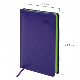 Ежедневник датированный 2026 А5 138x213мм BRAUBERG Rainbow, под кожу, сиреневый, 117080
