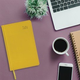 Ежедневник датированный 2026 А5 138x213мм BRAUBERG Rainbow, под кожу, желтый, 117082