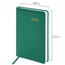 Ежедневник датированный 2026 А5 138x213мм BRAUBERG Select, балакрон, зеленый, 117083