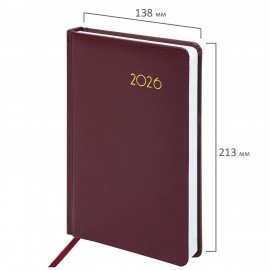 Ежедневник датированный 2026 А5 138x213мм BRAUBERG Select, балакрон, бордовый, 117084