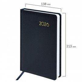 Ежедневник датированный 2026 А5 138x213мм BRAUBERG Select, балакрон, темно-синий, 117085