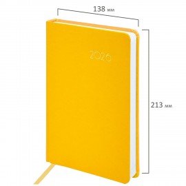 Ежедневник датированный 2026 А5 138x213мм BRAUBERG Select, балакрон, желтый, 117088
