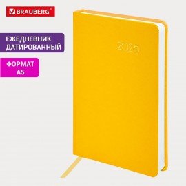 Ежедневник датированный 2026 А5 138x213мм BRAUBERG Select, балакрон, желтый, 117088