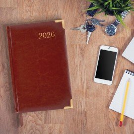 Ежедневник датированный 2026 А5 138x213мм BRAUBERG Senator, под кожу, коричневый, 117090