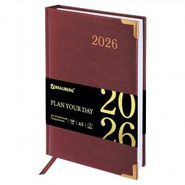 Ежедневник датированный 2026 А5 138x213мм BRAUBERG Senator, под кожу, коричневый, 117090