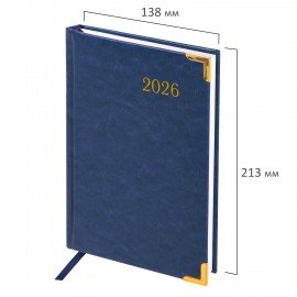 Ежедневник датированный 2026 А5 138x213мм BRAUBERG Senator, под кожу, синий, 117091