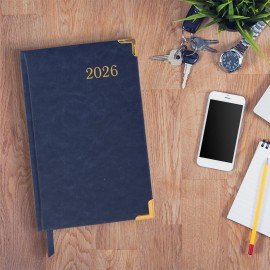 Ежедневник датированный 2026 А5 138x213мм BRAUBERG Senator, под кожу, синий, 117091