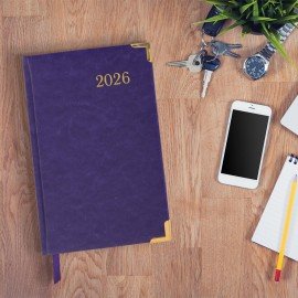 Ежедневник датированный 2026 А5 138x213мм BRAUBERG Senator, под кожу, фиолетовый, 117093