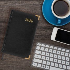 Ежедневник датированный 2026 А5 138x213мм BRAUBERG Senator, под кожу, черный, 117094