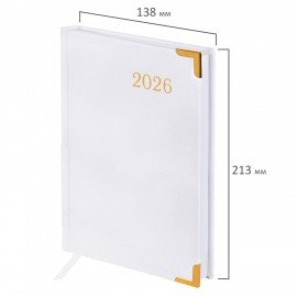 Ежедневник датированный 2026 А5 138x213мм BRAUBERG Senator, под кожу, белый, 117095