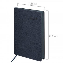 Ежедневник датированный 2026 А5 138x213мм BRAUBERG Stylish, под кожу гибкий, темно-синий, 117096