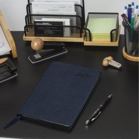 Ежедневник датированный 2026 А5 138x213мм BRAUBERG Stylish, под кожу гибкий, темно-синий, 117096