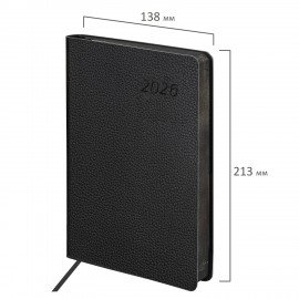 Ежедневник датированный 2026 А5 138x213мм BRAUBERG Stylish, под кожу гибкий, черный, 117097