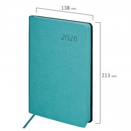 Ежедневник датированный 2026 А5 138x213мм BRAUBERG Stylish, под кожу гибкий, бирюзовый, 117098