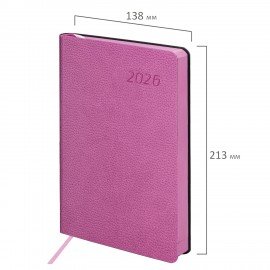 Ежедневник датированный 2026 А5 138x213мм BRAUBERG Stylish, под кожу гибкий, розовый, 117099